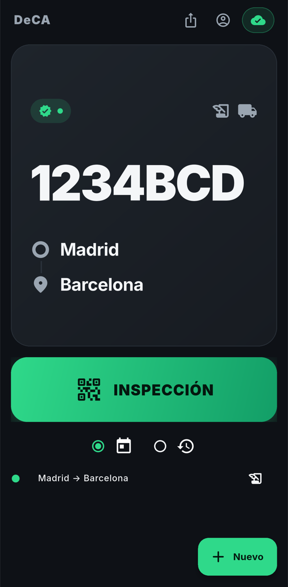 App DeCMR mostrando la lista de documentos de control del conductor